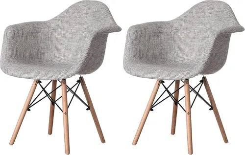 Miniatura 10 de Mid-Century - Juego de 2 sillas de tela moderna con brazos para sala de estar, patas de madera de haya, color blanco y negro