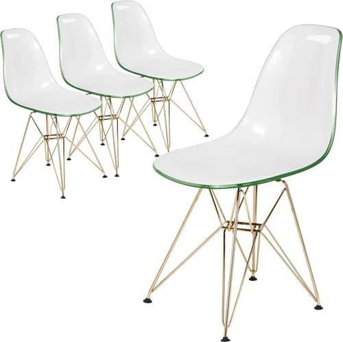 Miniatura 15 de LeisureMod Cresco Silla de comedor de acrílico moldeado con base Eiffel de metal dorado y diseño de respaldo curvado, silla auxiliar ligera