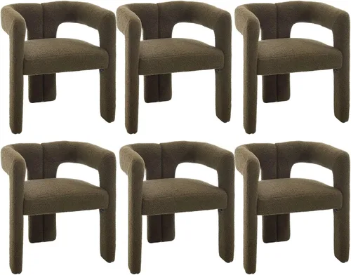 Miniatura 10 de CIMOTA Juego de 2 sillas de comedor modernas de barril, sillas acentuadas tapizadas en tela de lino con brazos/patas de madera/espalda abierta