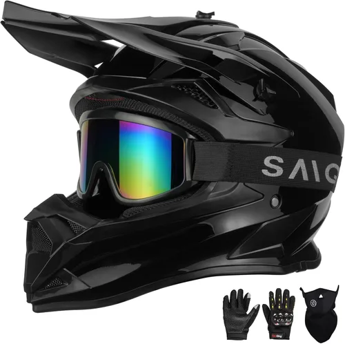 Miniatura 11 de Casco de motocross para adultos ATV para moto de tierra todo terreno de cara completa con gafas, guantes y máscara, aprobado por el DOT
