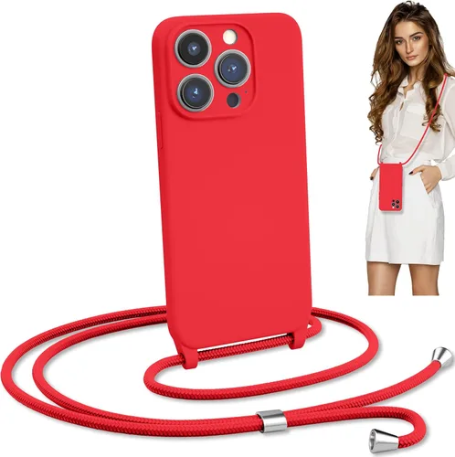 Miniatura 17 de Estuche cruzado con cordón para iPhone 15 Pro, cuello y muñeca, manos libres, correa ajustable y desmontable, protección contra caídas, silicona a