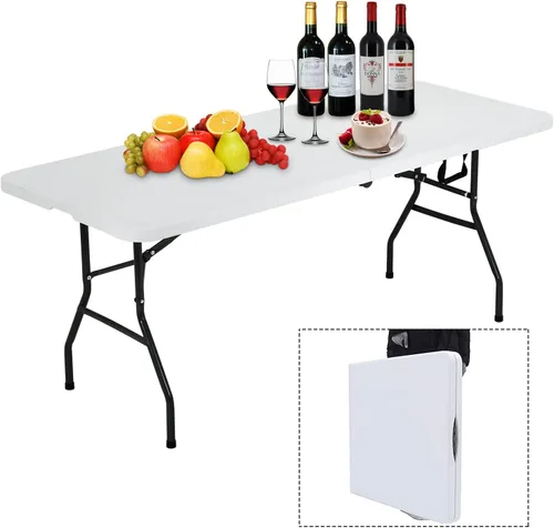 Miniatura 8 de Mesa plegable – Mesa de plástico de 6 pies con asa y cerradura, mesa plegable portátil para camping, comedor, fiesta, ligera, para interiores
