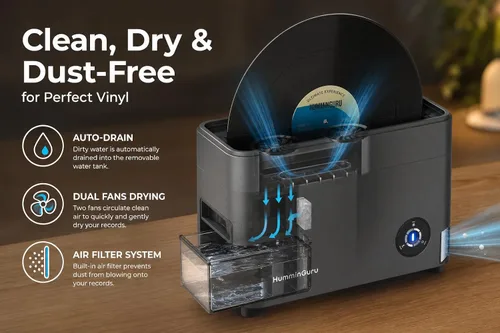 Miniatura 5 de HumminGuru Limpiador de discos de vinilo ultrasónico - Máquina de limpieza de discos de vinilo ultrasónico de 40kHz con secado automático, Kit