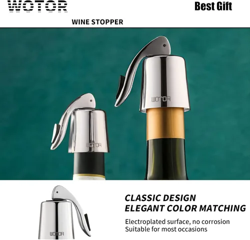 Miniatura 2 de WOTOR Tapones para botellas de vino de acero inoxidable con silicona, reutilizable, protector de vino y sellador decorativo de botellas, a prueba
