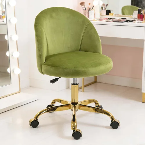 Miniatura 9 de Silla de tocador negra y dorada con respaldo, silla pequeña para tocador, sillas de maquillaje giratorias de terciopelo y bonitas sillas déak