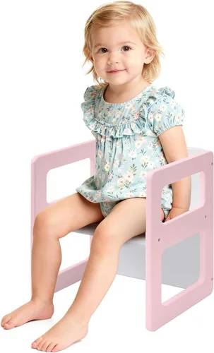 Miniatura 9 de FUNLIO Silla de destete Montessori de altura ajustable para edades de 1 a 3 años, silla de madera maciza de calidad, para comer, leer, jugar, blanco