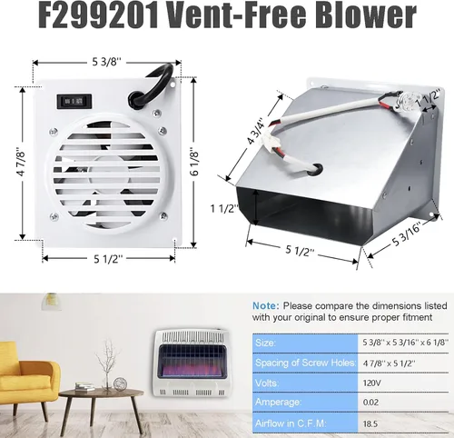 Miniatura 2 de Criditpid WHF100 Ventiladores de pared sin ventilación para Mr. Heater, Dyna-Glo 30,000 BTU, calentadores sin ventilación Comfort Glow, kit