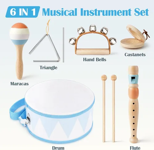 Miniatura 2 de Juego de batería para niños - Juguetes para niños de 2 y 3 años, regalos de cumpleaños para niños - Instrumentos musicales Montessori de madera