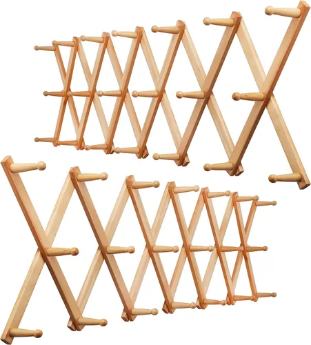 Miniatura 18 de WEBI Acordeón para colgar en la pared, percha de pared para sombreros, acordeón, expandible, de madera, montado en la pared, estante de gancho
