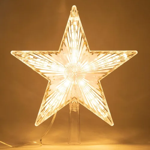 Miniatura 8 de LAWOHO Estrella para la Copa del Árbol de Navidad, Ratán Natural Marrón Rústico de 10 Pulgadas con 10 Luces Blancas Cálidas, Tres Funciones