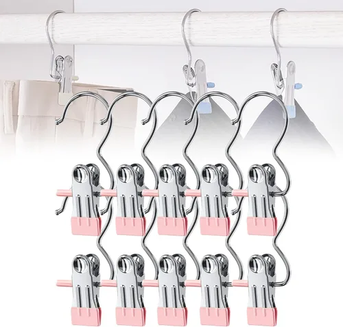 Miniatura 17 de Ganchos de Viaje Colgantes Ahorradores de Espacio para Pinzas de Ropa, Sombreros y Pantalones, Ganchos de Acero Inoxidable para Botas, Clips Negro
