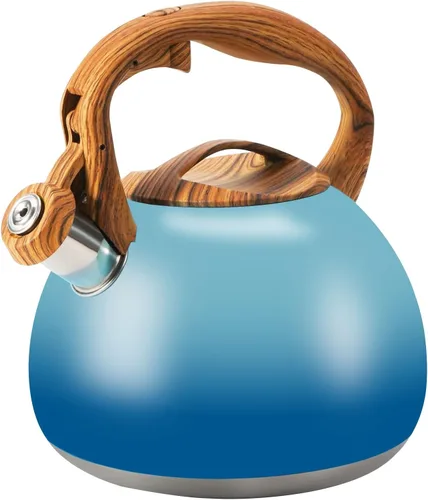 Miniatura 25 de Hervidor de Té Foedo para Estufa, Teteras Silbantes de 2.6 Cuartos para Estufa, Mango Plegable Resistente al Calor, Tetera Bonita (Beige)