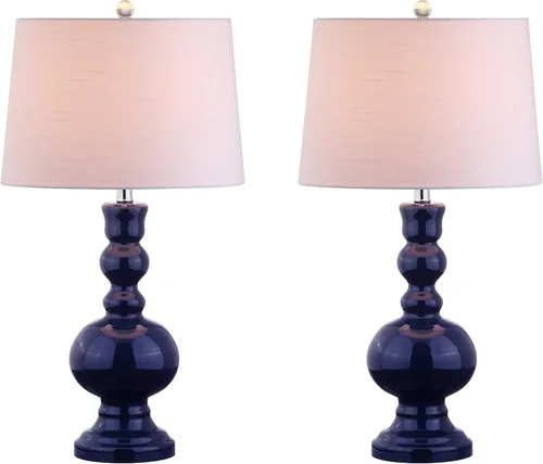 JONATHAN Y Juego de 2 lámparas de mesa de cristal azul marino de 28.5 pulgadas para decoración de sala de estar, dormitorio, lámparas de noche
