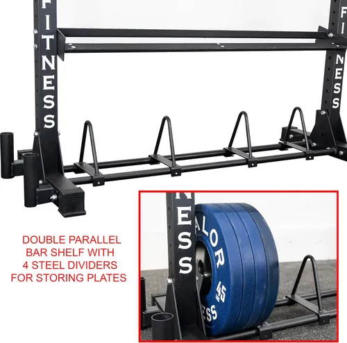 Miniatura 7 de Valor Fitness Estante de almacenamiento de equipo de gimnasio de 4 niveles resistente – Organiza pesas rusas, mancuernas, pelotas medicinales