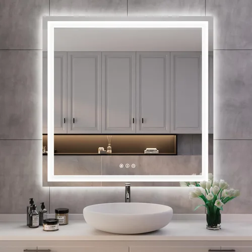 Miniatura 60 de ISKM Espejo LED con marco para baño de 40"x30", espejo de baño LED regulable con luces, antivaho, espejo iluminado frontal y retroiluminado de 3