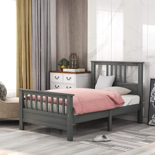 Miniatura 20 de SOFTSEA Base de cama de tamaño individual con cajones de almacenamiento, plataforma de madera maciza moderna de mediados de siglo con cabecero,