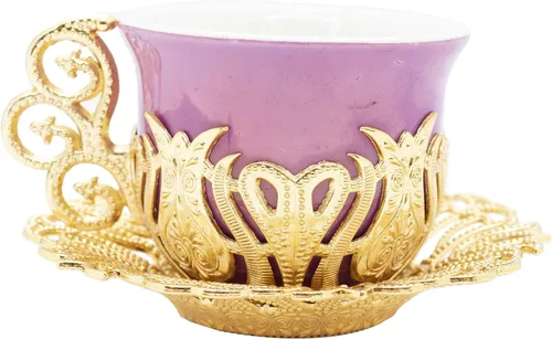 Miniatura 4 de Alisveristime Juego de 12 tazas de café turco griego árabe, plato de porcelana (color dorado mezclado)