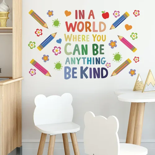 Miniatura 4 de Calcomanías de pared motivacionales para niños, cita inspiradora "in A World Where You Can Be Anything Be Kind", calcomanías de pared de aula