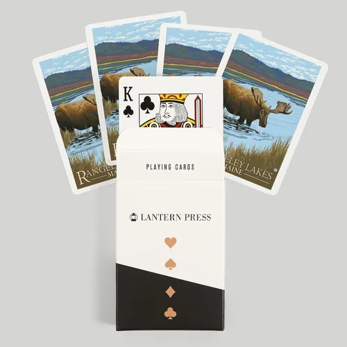 Miniatura 6 de Lantern Press Rangeley, Maine, Moose Drinking at Lake (52 cartas de juego, baraja de cartas de tamaño póquer con comodines)