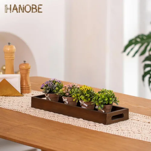 Miniatura 8 de Hanobe Bandeja de servir decorativa de madera rústica, marrón, rectangular, 16 pulgadas x 4.7 pulgadas x 1.7 pulgadas
