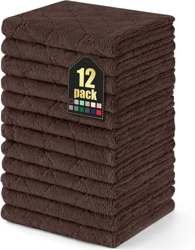 Homaxy - Paquete de 12 trapos de cocina (13 x 19 pulgadas, marrón), de terciopelo coral supersuaves y absorbentes para lavar platos, paño de