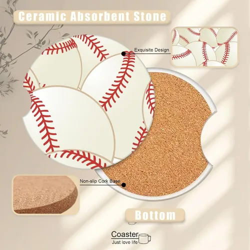 Miniatura 5 de Posavasos de béisbol para portavasos de automóvil de cerámica absorbente, paquete de 2 unidades, antideslizantes, accesorios interiores de automóvil