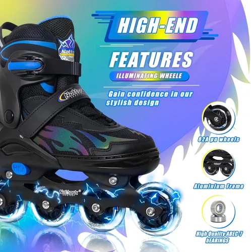 Miniatura 3 de Nattork Patines en línea ajustables para niños y adultos, para interiores y exteriores, con 8 ruedas iluminadas para niños y niñas de 4 a 16 años