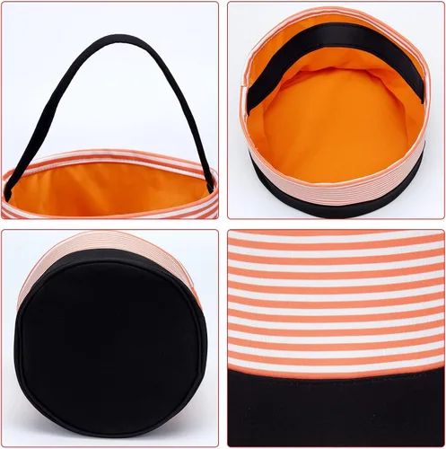 Miniatura 2 de Cesta de dulces de Halloween, bolsas de dulce o truco, cubos de dulces de Halloween, bolsas de regalo de tela, fiestas de Halloween (rayas naranjas)