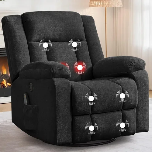 Miniatura 8 de Korser Mecedora reclinable, sillas reclinables deslizantes para adultos, silla mecedora giratoria de 360° con masaje y calefacción, silla
