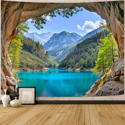 Miniatura 41 de Zussun Tapiz de Bosque Natural de Montaña Tapiz Verde de Pino Luz Solar Selva para Dormitorio Estético Planta Paisaje de Montaña Tapices Pequeños