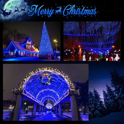 Miniatura 7 de JMEXSUSS 600 luces LED solares azules de Navidad, 206.7 pies, luces azules de Navidad al aire libre, impermeables, 8 modos de luz solar al aire