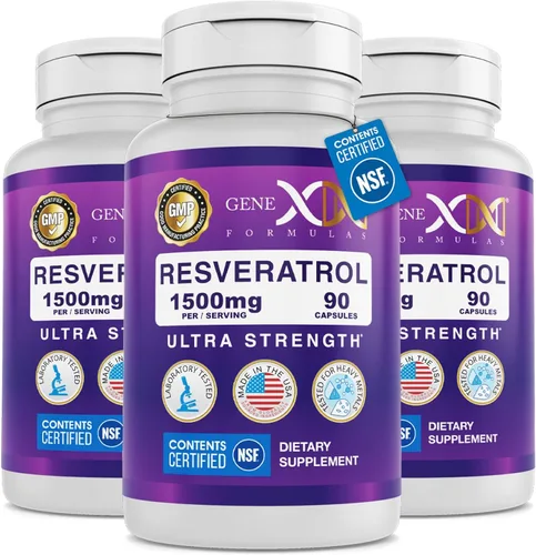 Genex Formulas Resveratrol de 1500 mg con BioPerine para absorción (paquete de 3) | Cápsulas orgánicas de trans-resveratrol de Knotweed japonés,