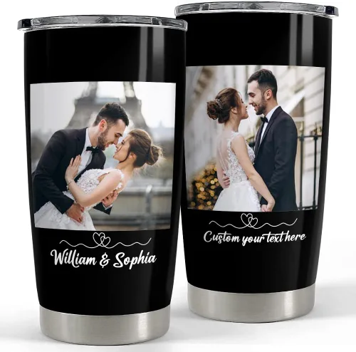 SANDJEST - Vaso personalizado con foto para pareja con mensaje, vasos de 20 y 30 onzas, de acero inoxidable, aislado, para viajes, regalo de Foto 1