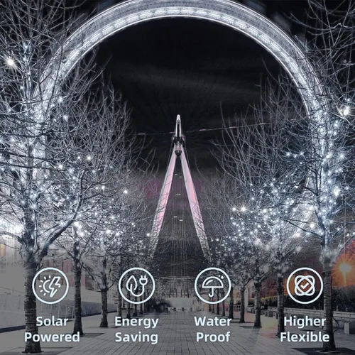 Miniatura 2 de LIGHTOP Guirnalda de luces solares al aire libre, paquete de 2, 33 pies, 100 luces LED de alambre de cobre, luz de hadas impermeable, decoración
