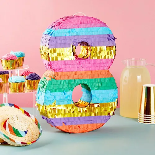 Miniatura 2 de BLUE PANDA Piñata 8 - Pequeña Multicolor, 11.4 x 16.5 x 3 pulgadas - Piñata de Arcoíris Neón en Forma de 8 para Fiesta de Cumpleaños de Niñas