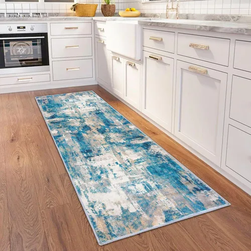 Miniatura 52 de KOZYFLY – Alfombra de pasillo moderna y lavable de diseño abstracto verde, 2 x 5 pies, antideslizante, suave y de pelo corto, ideal para cocina