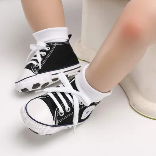 Miniatura 6 de Zapatos de lona para bebés y niñas, suela antideslizante suave, recién nacidos, primeros caminantes, estrellas, zapatos de mezclilla unisex