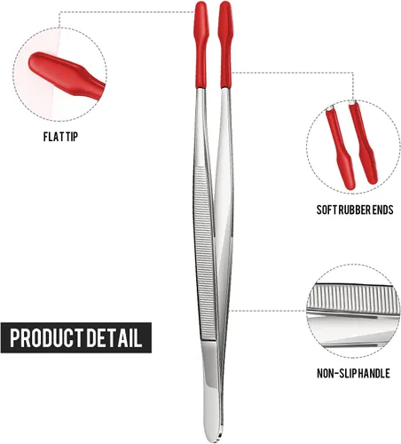 Miniatura 3 de Honoson 2 pinzas con punta de goma, recubiertas de goma de PVC, punta plana suave que no se daña, laboratorio, industrial, pasatiempos, Rojo