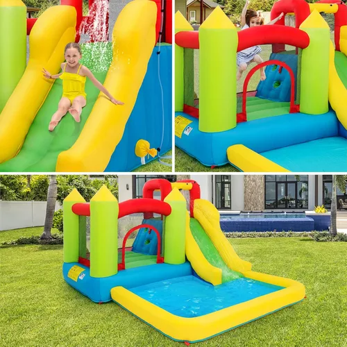 Miniatura 2 de OLAKIDS Tobogán acuático inflable, 4 en 1 casa de rebote para niños, parque acuático con área de salto de tobogán, pared de escalada, carrera