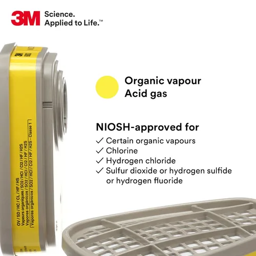 Miniatura 3 de 3M Cartucho de gas ácido/vapor orgánico, protección respiratoria (paquete de 2) 6003/ 07047 AAD
