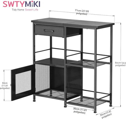 Miniatura 2 de SWTYMIKI Gabinete de barra de café para el hogar, estación de soporte de café de granja, gabinete de almacenamiento multiusos con pies ajustables