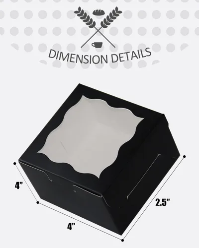 Miniatura 6 de qiqee Cajas de panadería negras con ventana de 4 x 4 x 2.5 pulgadas, 100 paquetes de mini cajas de galletas para macarrones, cajas de pastelería