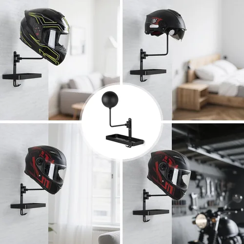 Miniatura 7 de PUERSI Soporte para Casco de Pared con Estante, Soporte de Rotación de 180° para Almacenamiento de Casco para Motocicleta, Bicicleta, Ropa Deportiva