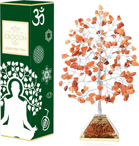 Miniatura 10 de Árbol de la vida de cristal de cornalina – Chakra para energía positiva, piedra preciosa hecha a mano, decoración de Feng Shui, bonsái de dinero