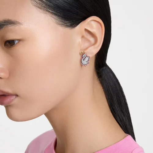 Miniatura 6 de SWAROVSKI Pop Swan Pierced Stud Earrings with Swarovski Swan Motif, Pink and Clear Crystals