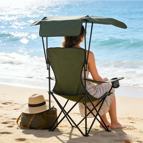 Miniatura 7 de Folding Camping Chair with Canopy, Portable Outdoor Chair with Sun Shade, 50×50×130Cm, for Camping, Hiking, Fishing, Beach