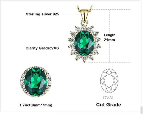 Miniatura 18 de JewelryPalace Princess Diana Kate Middleton Natural Amethyst Citrine Garnet Peridot Topaz Created Ruby Sapphire Simulated Emerald Pendant Necklace