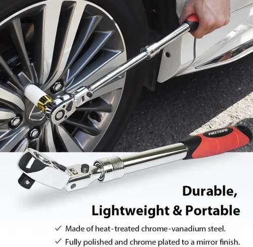 Miniatura 5 de FIRSTINFO F3222ND Taiwán - Llave de trinquete extensible flexible y con bloqueo de 1/2 pulgada reversible, agarre suave con acción de engranaje