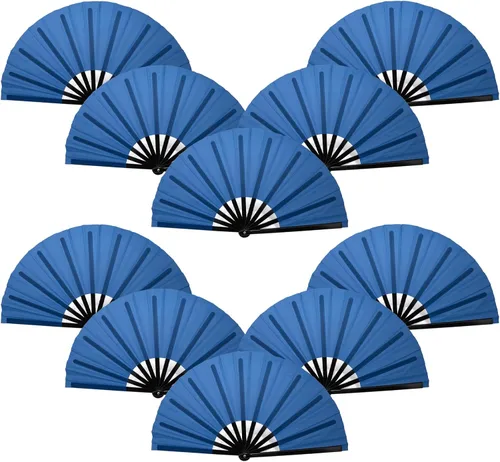 QIRMIZI Abanico plegable grande de 10 piezas para rave de mano, abanicos para Kung Fu, Tai Chi, Danza, Festivales de Música, Carnavales, bodas,