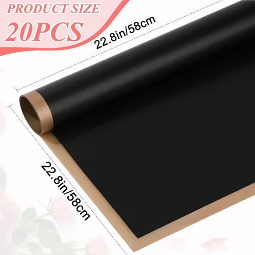 Miniatura 2 de RowinsyDD 20 hojas de papel de regalo de flores negras, papel de embalaje impermeable para ramos de flores, embalaje de regalo de 22.8 x 22.8